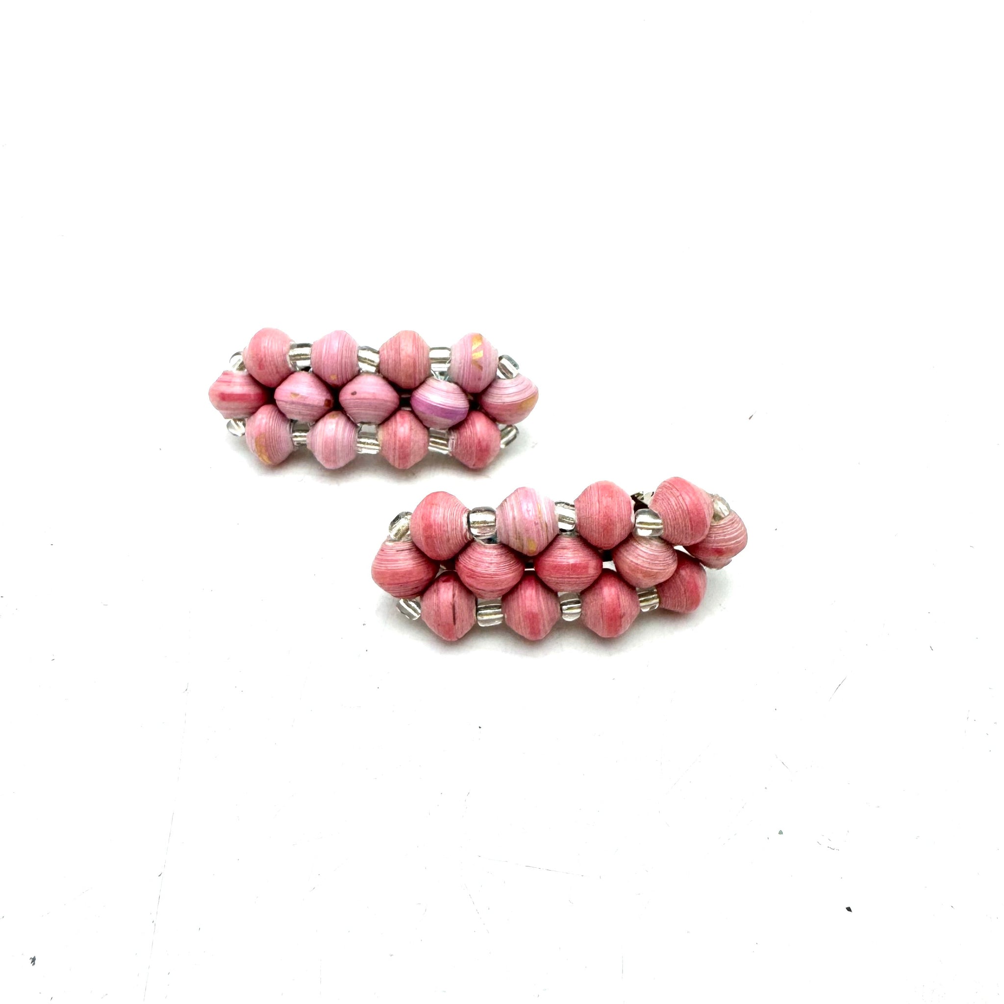 Haitian Pink Bead Hair Clips – Upcycled Beaded Barrette Set