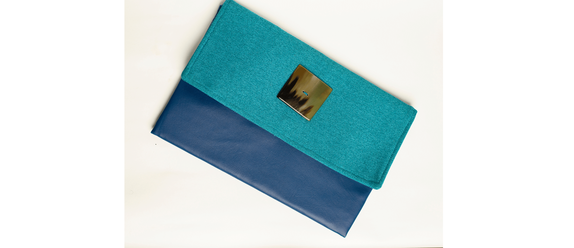 Blue Handmade Women Clutch Purse Leather With Green Envelop Cover
