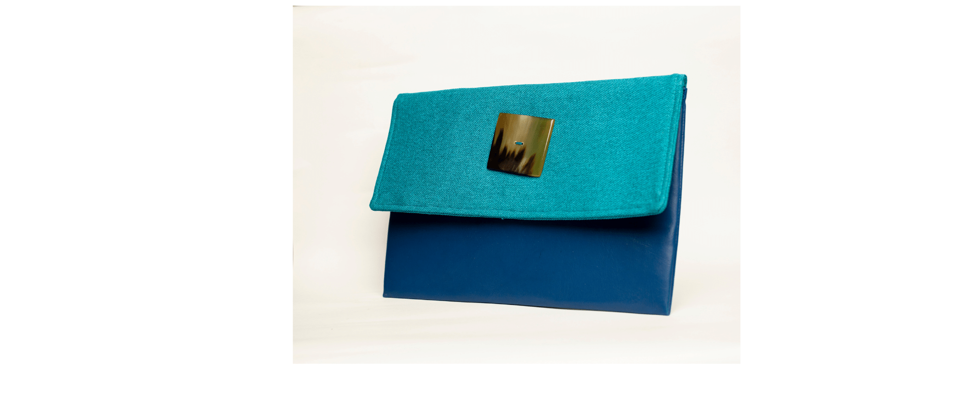 Blue Handmade Women Clutch Purse Leather With Green Envelop Cover