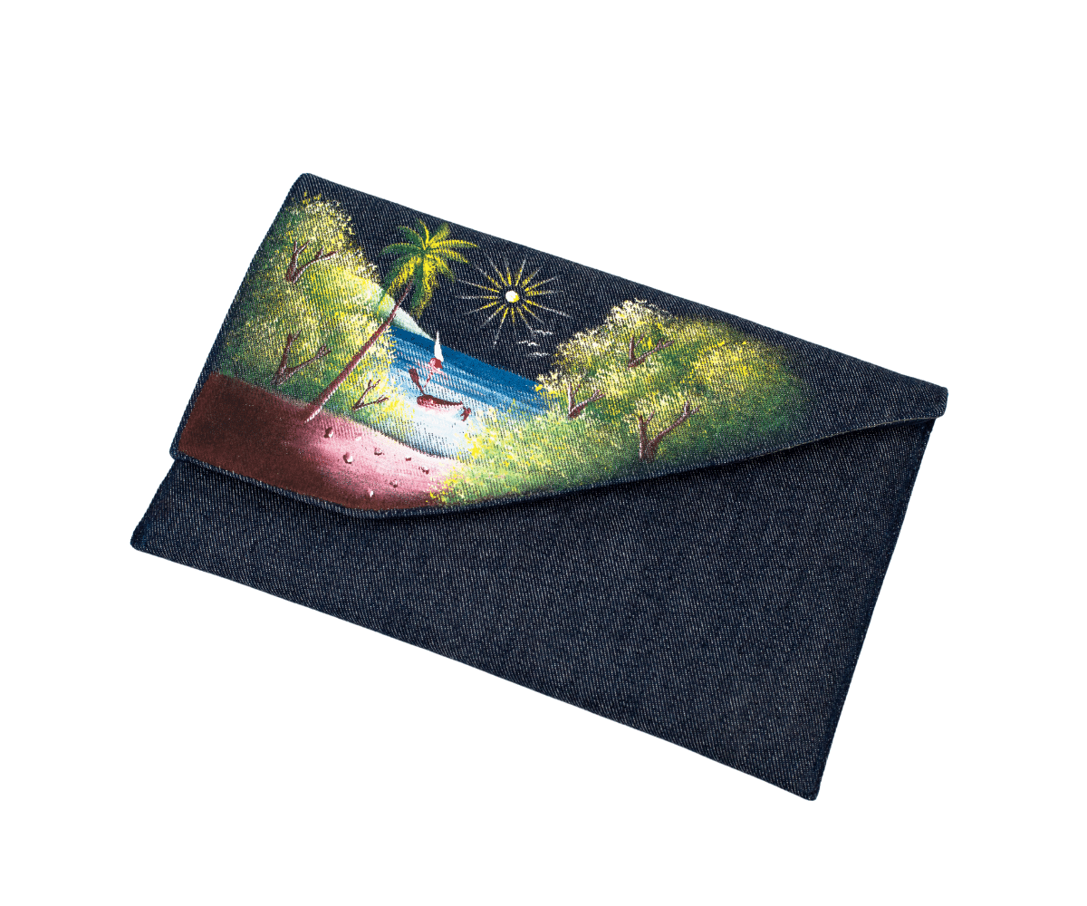 Blue Handmade Women Clutch Purse with Coastal style paint