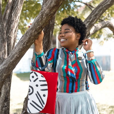 Handmade Women Clutch Purse White and Red with Black Stripe