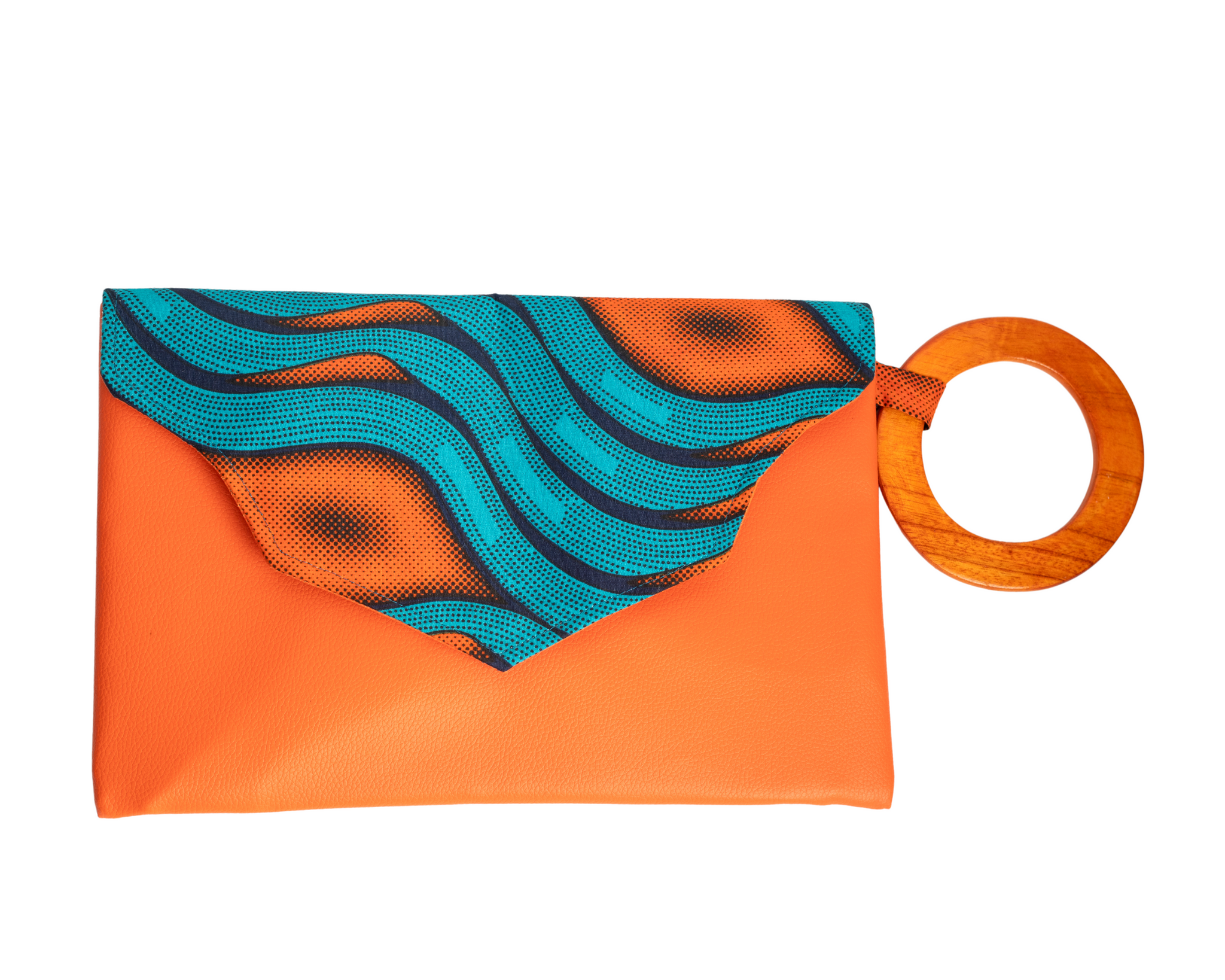 Orange and green Handmade Women Clutch Purse Leather Envelop