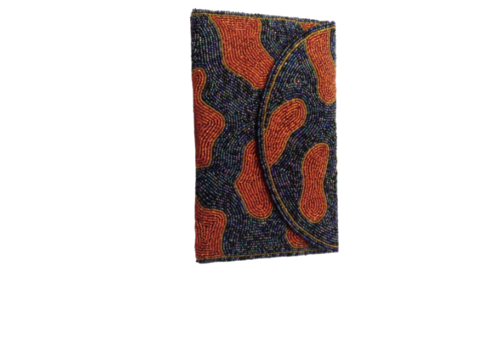 Orange/Black Handmade Women Clutch Purse Made of Beads With Triangle Cover