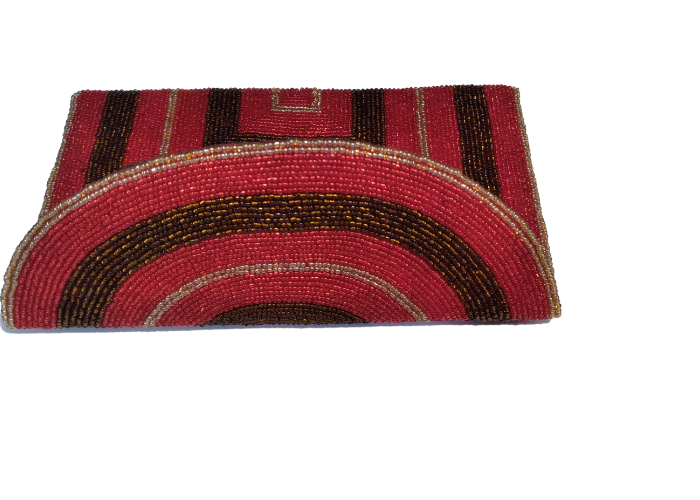 Red Handmade Women Clutch Purse Made of Beads With Triangle Cover