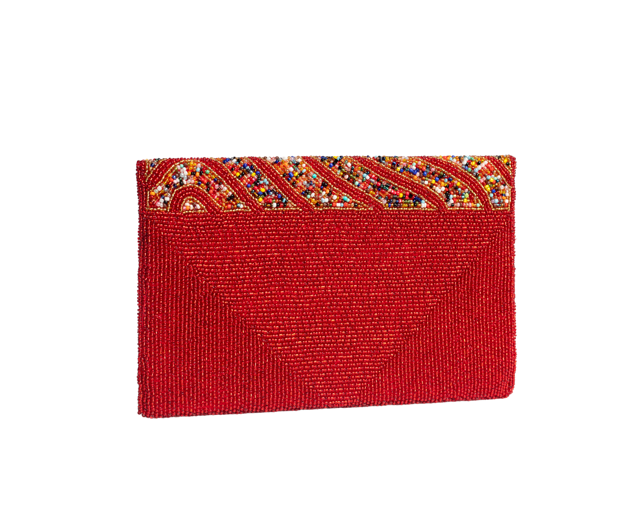Red Handmade Haitian Women Envelop Clutch Purse Made of Beads