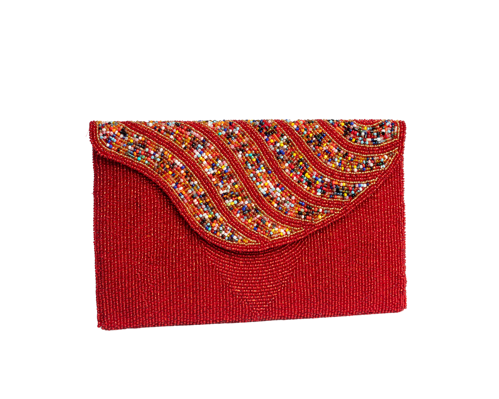 Red Handmade Haitian Women Envelop Clutch Purse Made of Beads