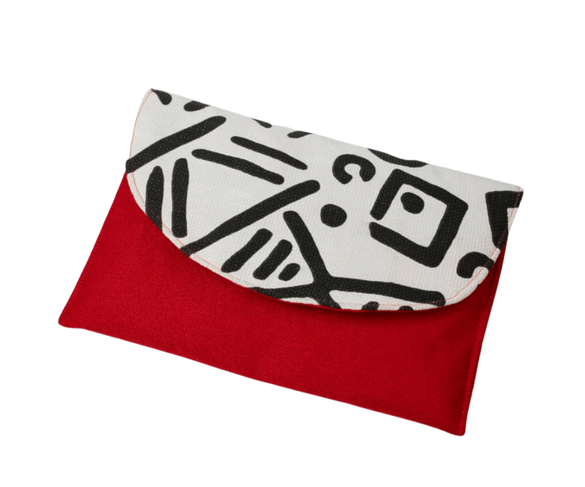 Handmade Women Clutch Purse White and Red with Black Stripe