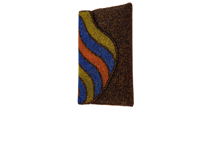 Brown Handmade Women Clutch Purse Made of Beads With Triangle Cover