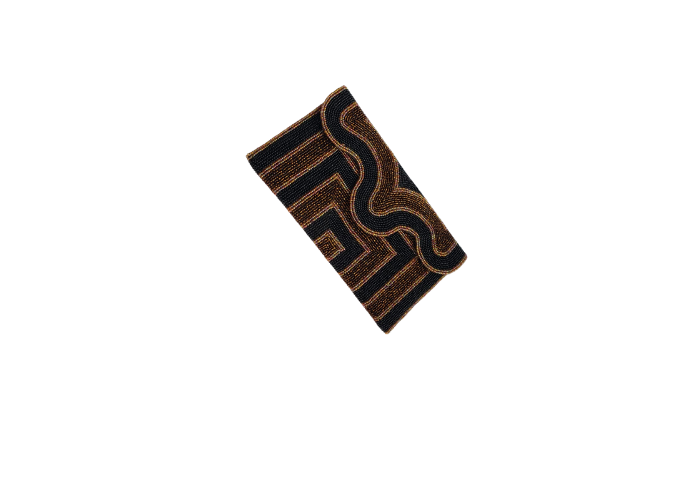 Brown Handmade Women Clutch Purse Made of Beads With Triangle Cover