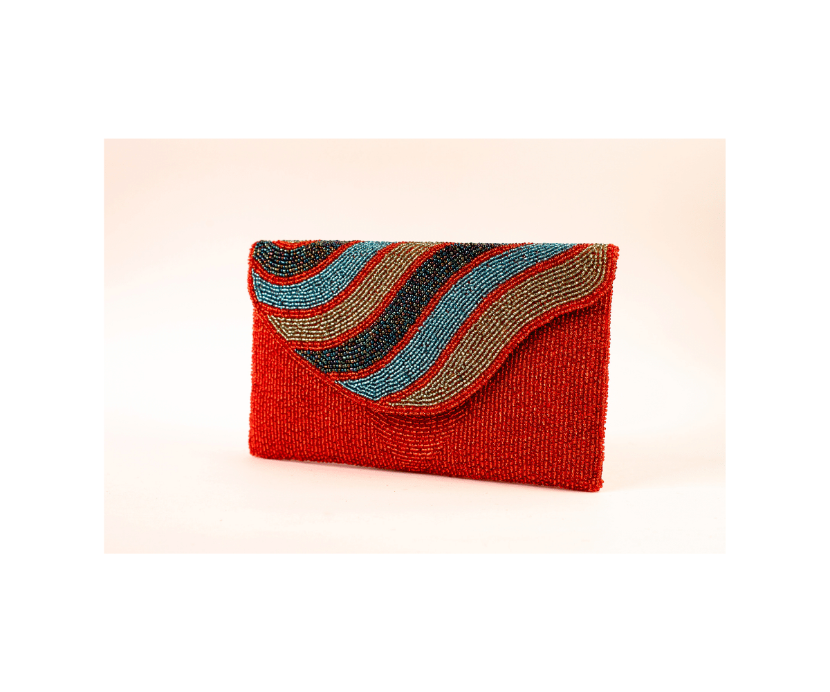 Handmade Women Clutch Purse Red Circular Shape Cover Made with Beads