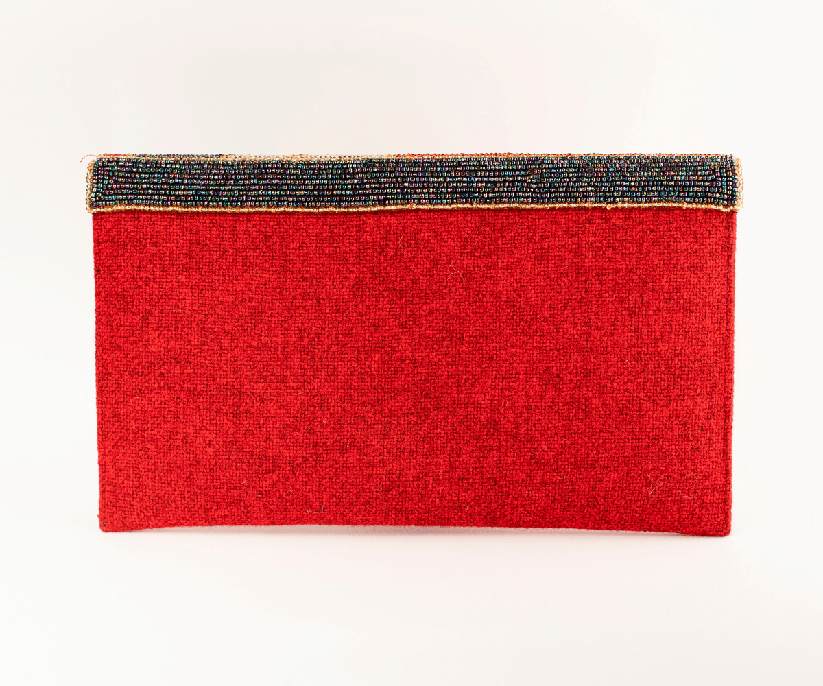 Red Handmade Women Clutch Purse Made of Beads