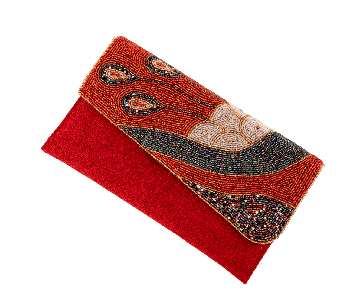 Red Handmade Women Clutch Purse Made of Beads