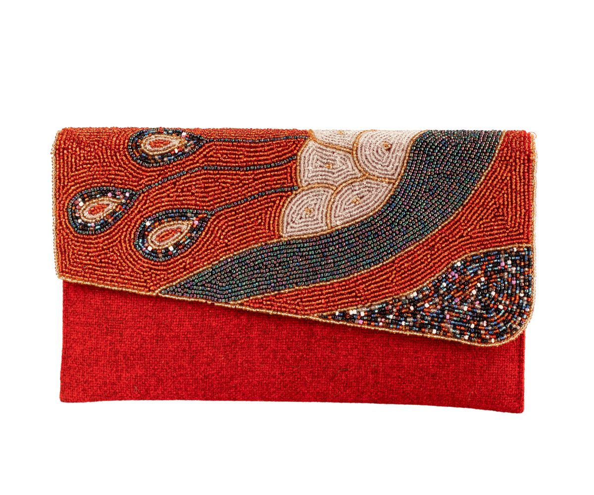 Red Handmade Women Clutch Purse Made of Beads